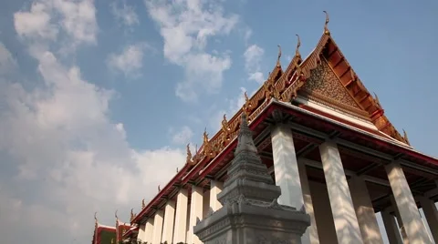 Buddhist Temple in Bangkok Wat Ratchanatdaram Worawihan, Timelapse, 1920x1080 Stock Footage 46421832