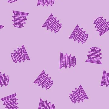 Buddhist temple buddhism line vector seamless pattern Stock Illustration