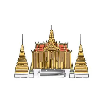 Buddhist temple building in Thailand vector cartoon sketch illustration isolated Ilustración de archivo