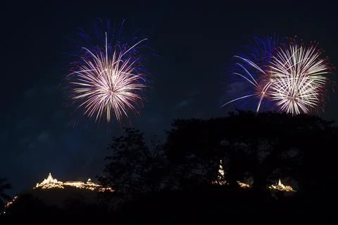 Buddhist Temple Fireworks Stock Photos