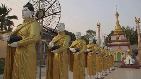 Buddhist Temple Monk Statues Stock Footage 114984875