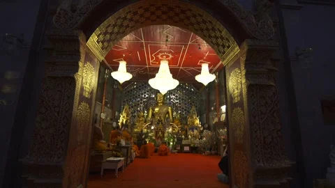 Buddhist temple with monks inside Chiang Mai Stock Footage 260592874