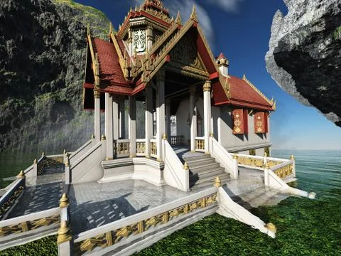 Buddhist temple in mountains 3d rendering イラスト素材