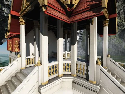 Buddhist temple in mountains 3d rendering Illustrazione stock