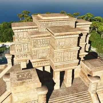 Buddhist temple in mountains 3d rendering Stock Illustration