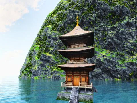 Buddhist temple in mountains イラスト素材