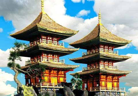 Buddhist temple in mountains Stock-Illustration