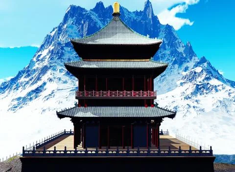 Buddhist temple in mountains Stock Illustration