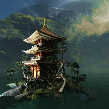 Buddhist temple in mountains Illustrazione stock