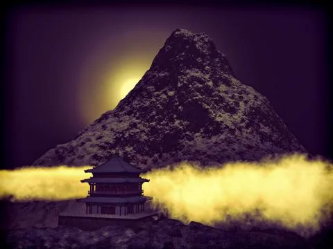 Buddhist Temple in mountains Stock Illustration