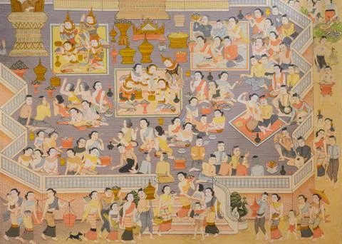 Buddhist temple mural painting Stock Photos
