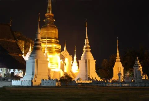 Buddhist temple at night Stock Photos