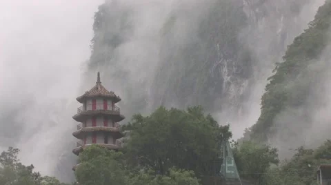 Buddhist Temple Pagoda in Rollong Clouds Stock Footage 40670849