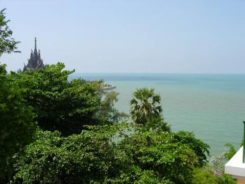 Buddhist temple with patterns and figures on the roof. Buddhist temple in Tha Stock Photos