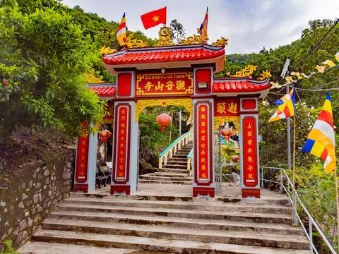 The Buddhist temple in the rock. 스톡 사진
