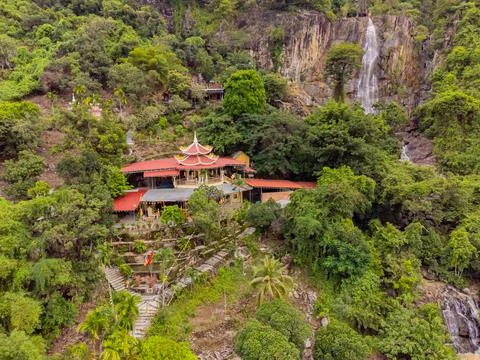 The Buddhist temple in the rock. 스톡 사진