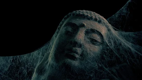 Buddhist Temple Statue Covered In Cobwebs Stock Footage 341281231
