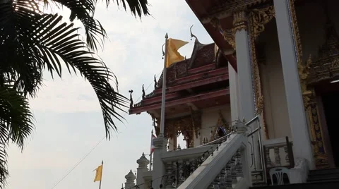 Buddhist temple on the sunset Stock Footage 48583661