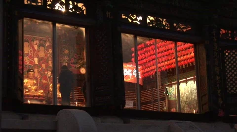 Buddhist Temple through windows Stock Footage 291331