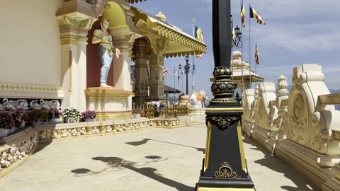 Buddhist Temple Walkway with Flags in Sri Lanka Video stock 331667695