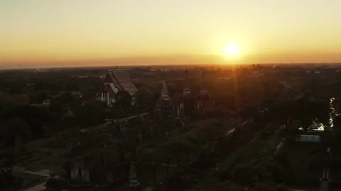 Buddhist temple Wat Phra Si Sanphet during the sunset - Ayutthaya, Thailand Stock Footage 176156692