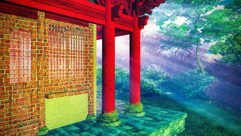 Buddhist temple in woods Stock Illustration