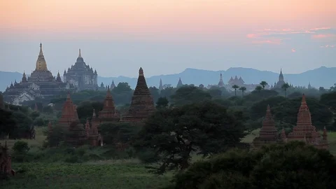 Buddhist temples at sunset, Burma Stock Footage 102633036