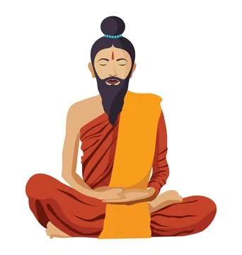 Buddhist tibetan monk meditation with beard isolated. Spiritual Stock Illustration
