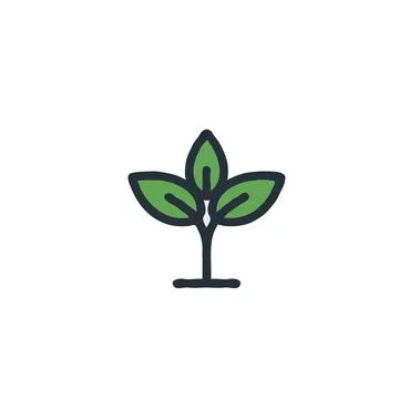 A budding sprout icon represents organic growth, nature, and springtime, a .. Illustration