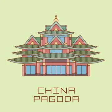 Buddist Pagoda white line drawn vector illustration Stock Illustration
