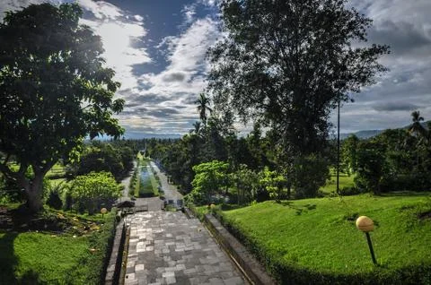 Buddist temple borobudur park complex in yogjakarta in java Stock Photos