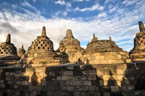 Buddist temple borobudur stupa complex in yogjakarta in java Stock Photos
