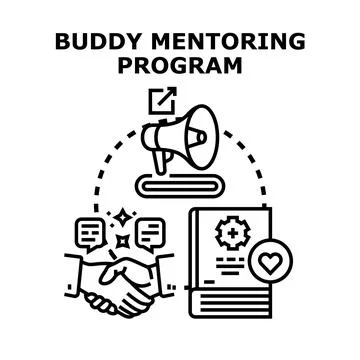 Buddy mentoring program concept with partnership support Stock Illustration