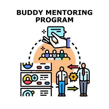 Buddy mentoring program supporting professional development concept Stock Illustration