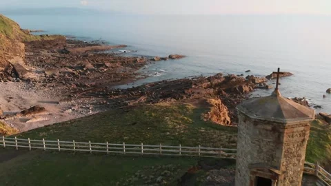 Bude, Cornwall - Compass Point Storm Tower - Drone Tour Aerial Video Stock Footage 293811661