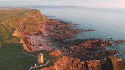 Bude, Cornwall - Compass Point Storm Tower - Drone Tour Aerial Video Stock Footage 293811725