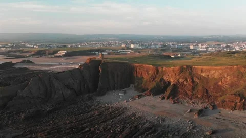 Bude, Cornwall - Compass Point Storm Tower - Drone Tour Aerial Video Stock Footage 293814435