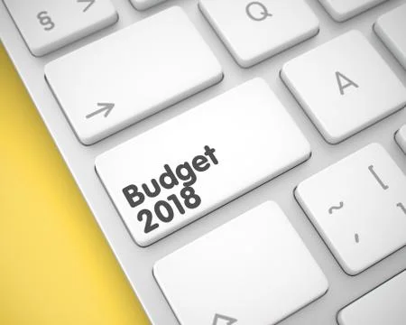 Budget 2018 - Message on White Keyboard Button. 3D. Illustrazione stock