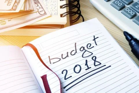 Budget 2018 written in a note. Stock Photos