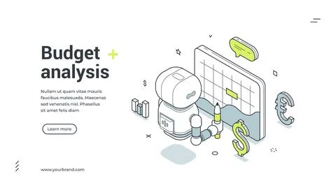 Budget Analysis Robot For Finance Data Isometric Banner Vector Illustration Stock Illustration