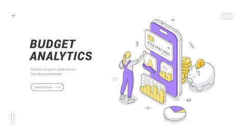 Budget Analytics And Financial Planning Isometric Vector Illustration Banne.. Stock Illustration