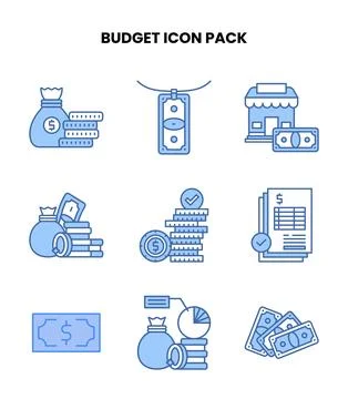 Budget Blue Vector Icons Pack Stock Illustration