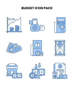 Budget Blue Vector Icons Pack Stock Illustration