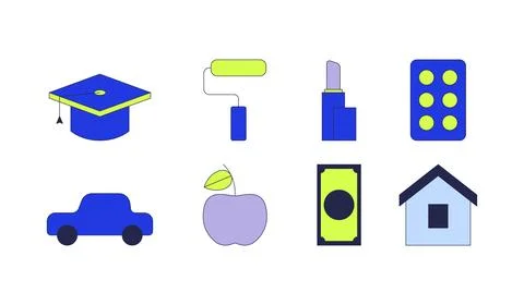 Budget categories 2D cartoon objects set Illustrazione stock