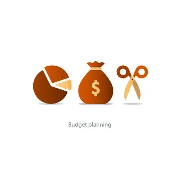 Budget cut scissors, financial knowledge pencil and ruler, money fund use イラスト素材