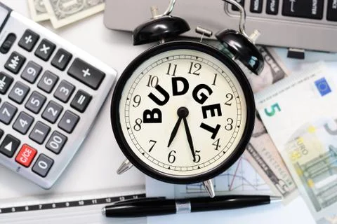 Budget exercise or forecast with old clock concept 스톡 사진
