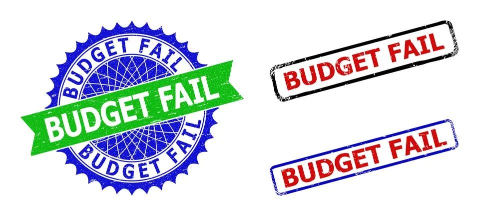 BUDGET FAIL Rosette and Rectangle Bicolor Stamps with Grunged Textures Stockillustratie