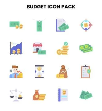Budget Flat Design Icons Pack Stock Illustration