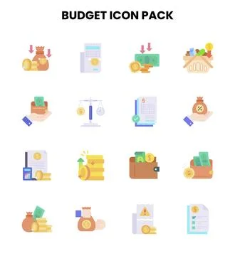 Budget Flat Scalable Icons Pack Stock Illustration