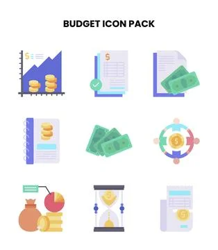 Budget Flat Scalable Icons Pack Stock Illustration